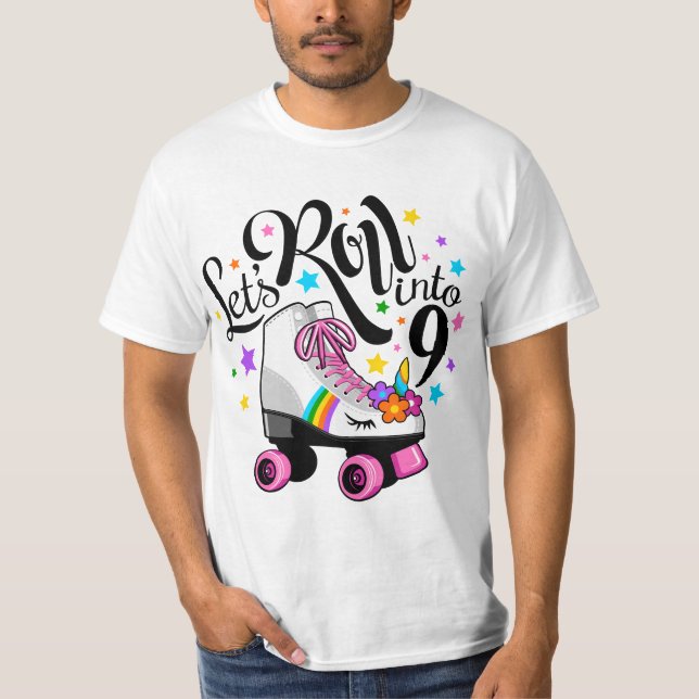 Lets roll into 9 Birthday. Unicorn, Roller skate  T-Shirt (Vorderseite)
