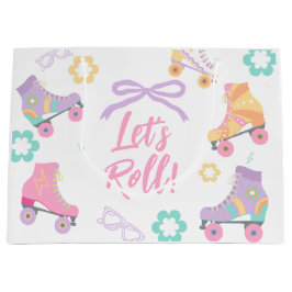 Lets Roll Roller Skate Retro Girl Birthday Pastel Große Geschenktüte