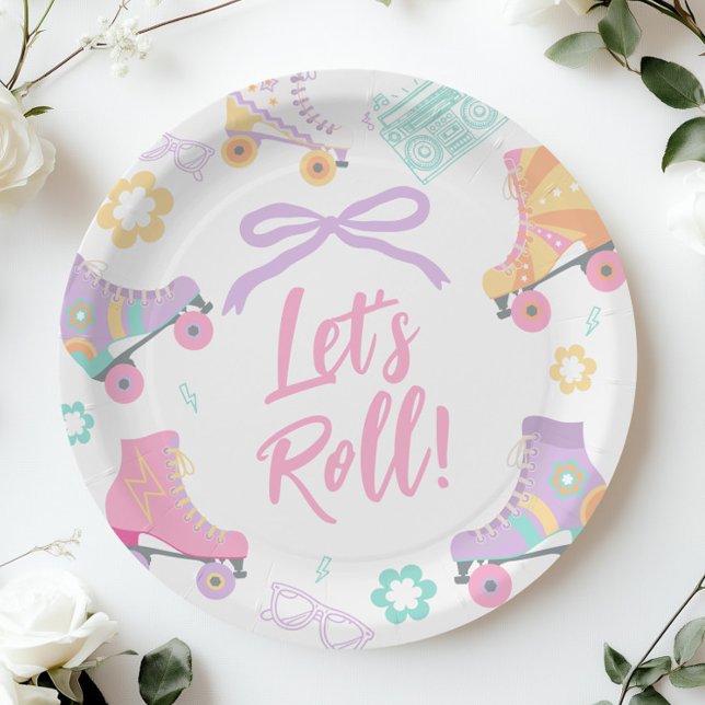 Lets Roll Roller Skate Retro Girl Birthday Pastel Pappteller (Von Creator hochgeladen)