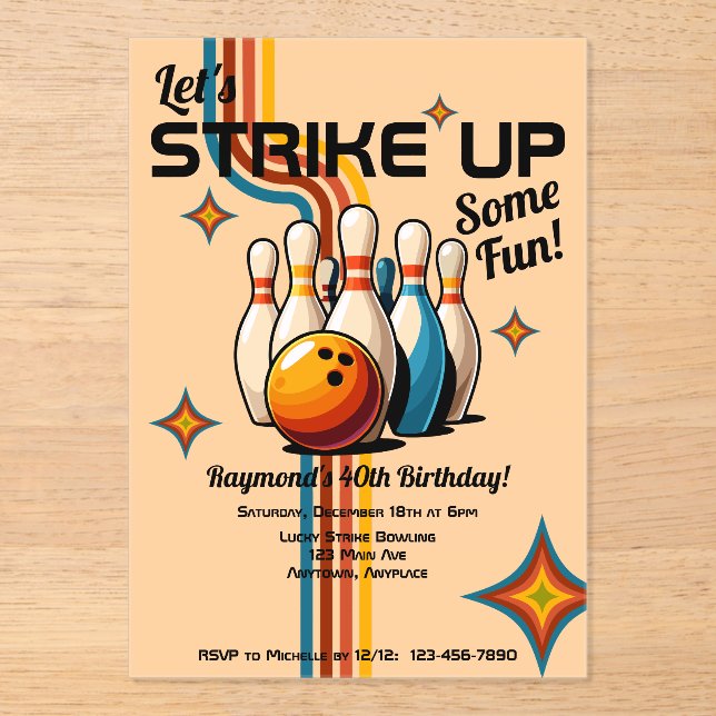 Let's Strike Up Some Fun Bowling Birthday Party Acryleinladungen (Vorderseite)