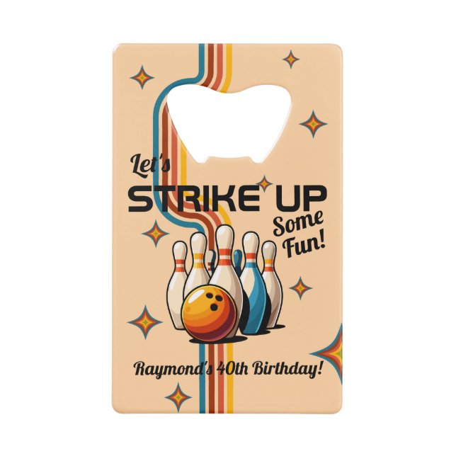 Let's Strike Up Some Fun Bowling Birthday Party Geldbeutel Flaschenöffner (Vorderseite)