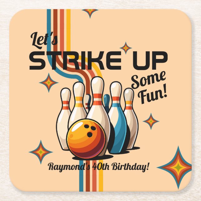 Let's Strike Up Some Fun Bowling Birthday Party Rechteckiger Pappuntersetzer (Vorderseite)