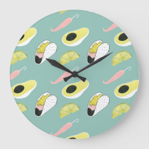 Let's Taco About Love   Taco Element Pattern Große Wanduhr