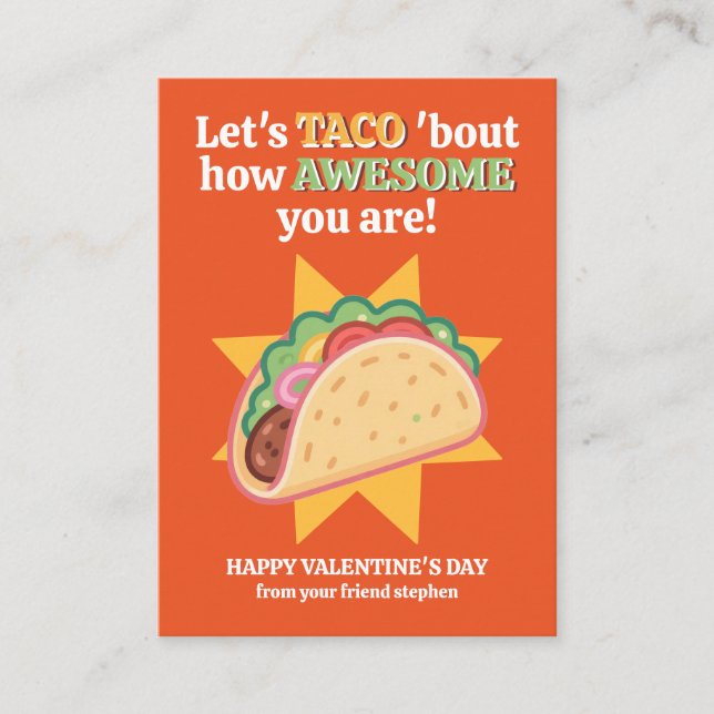 Let's TACO 'Bout How Awesome You Are Valentine's Mitteilungskarte (Vorderseite)