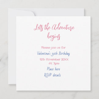 lets the adventure begins 30th birthday add name  einladung