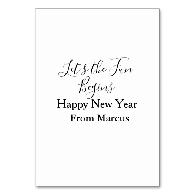 lets the fun begins happy new year name year simpl tischnummer (Vorderseite)