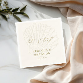 Let's Toast Ivory & Gold Seashell Coastal Wedding Serviette