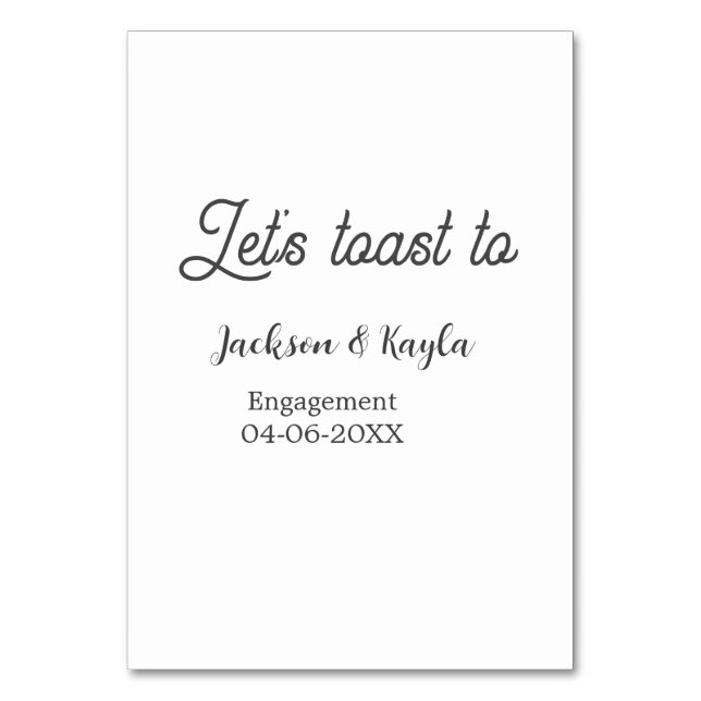 Let's toast to engagement party name date elegant  tischnummer (Vorderseite)