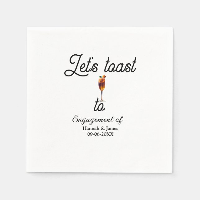 Let's toast to engagement party name date glass serviette (Vorderseite)