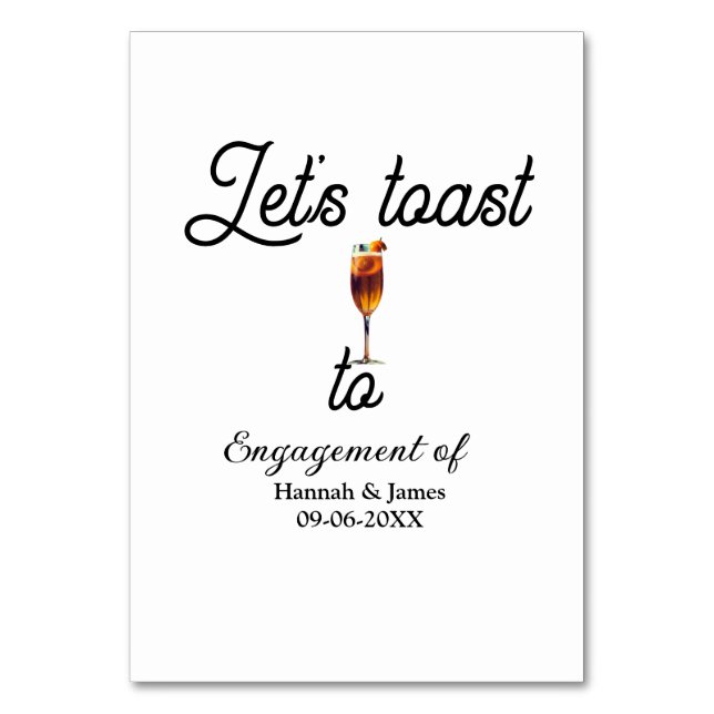Let's toast to engagement party name date glass tischnummer (Vorderseite)