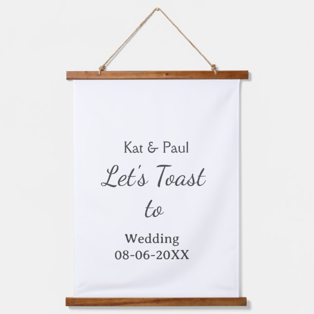 Let's toast to wedding add name date simple couple wandteppich mit holzrahmen (Vorderseite)