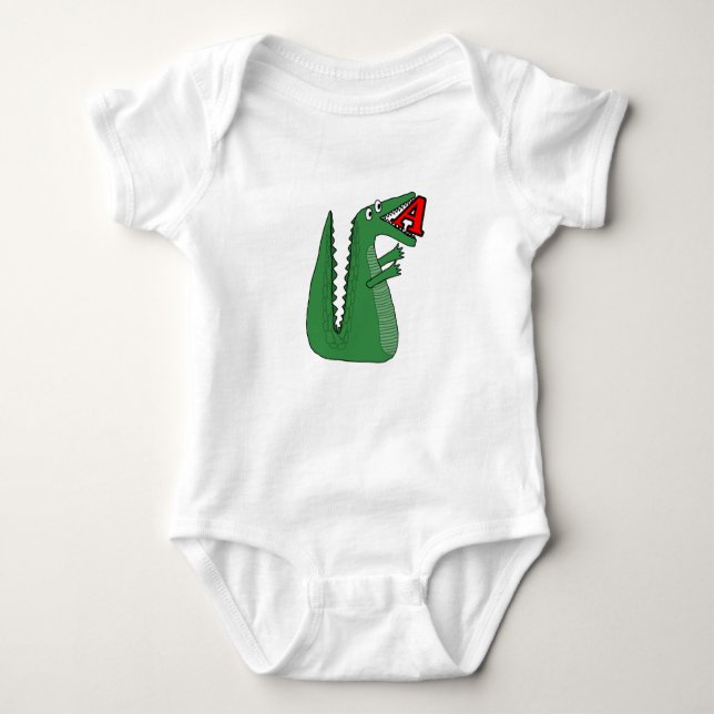 Letter A Alligator Baby Bodysuit. Süße Tier Alp Baby Strampler (Vorderseite)