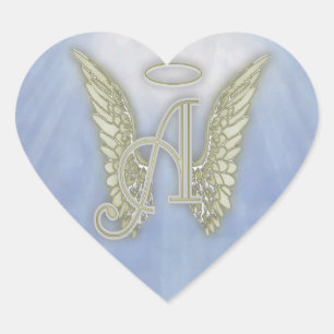 Letter A Angel Monogram Herz-Aufkleber