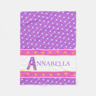 Letter A Annabella rosa lila Blume Stern Fleecedecke