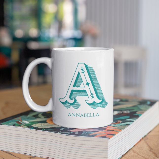Letter A Aquamarin Monogram Modern Name Kaffeetasse (Von Creator hochgeladen)