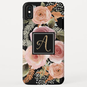 Letter A Black Wassercolor Floral BOHO Monogram Case-Mate iPhone Hülle