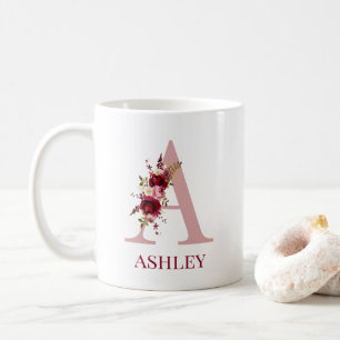Letter A Burgundy Blush Floral Kaffeetasse