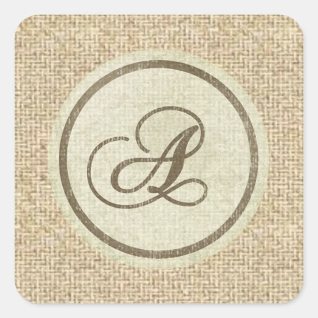 Letter A burlap rustic Design Aufkleber (Vorderseite)