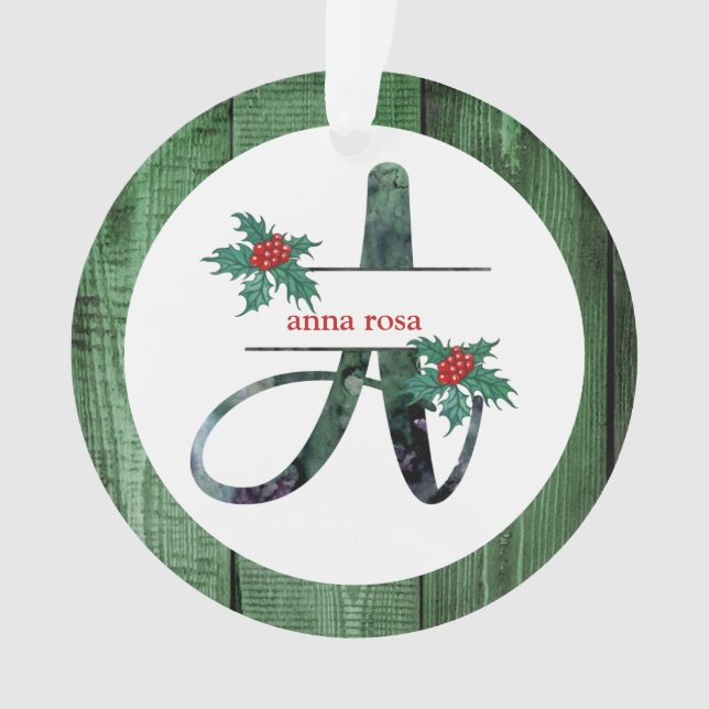 *~* Letter A Christmas FOTO Rustic Wood AP44 Ornament (Vorderseite)