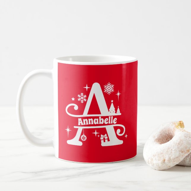 Letter A Christmas Monogram Initial Name Red Kaffeetasse (Mit Donut)