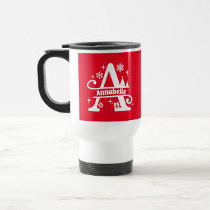 Letter A Christmas Monogram Initial Name Red Reisebecher