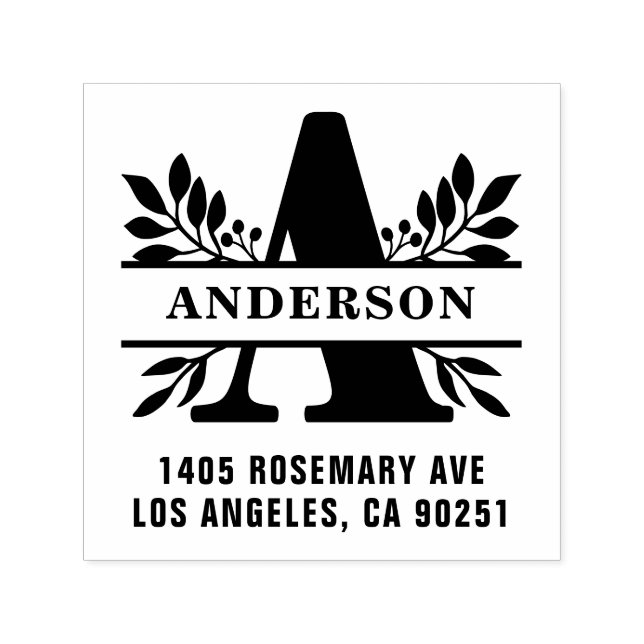 Letter A Classic Foliage Family Monogram-Adresse Permastempel (Design)