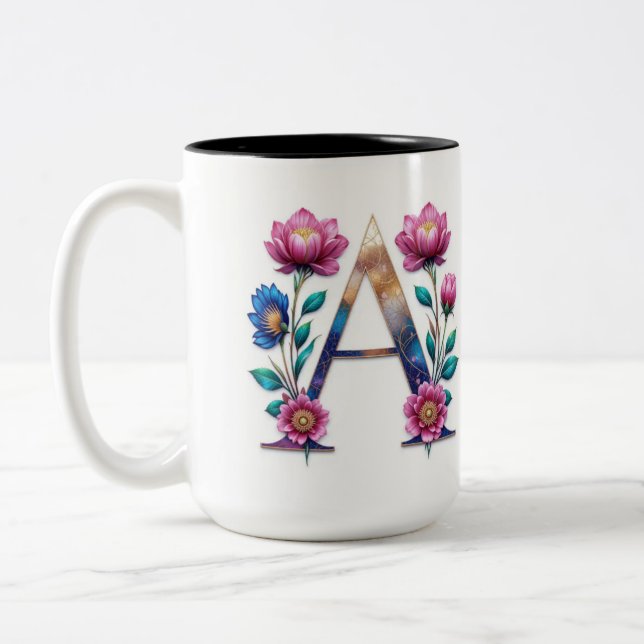 Letter A Coffee Tasse - Blumendesign für Geschenke (Links)
