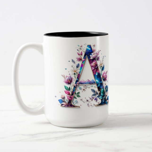 Letter A Coffee Tasse - Blumendesign für Geschenke (Links)