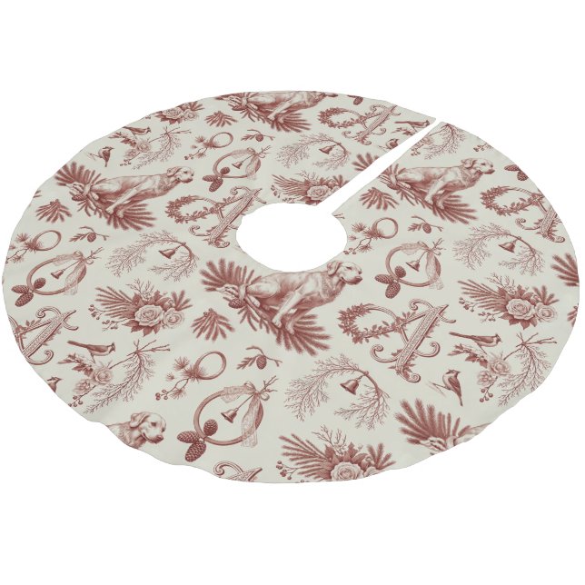 Letter A Dog Christmas Tree Skirt Holiday Polyester Weihnachtsbaumdecke (Schrägansicht)