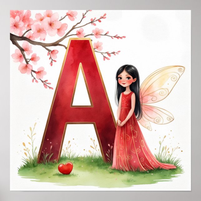 Letter A Fairy Nursery Poster - Cherry Blossoms (Vorne)