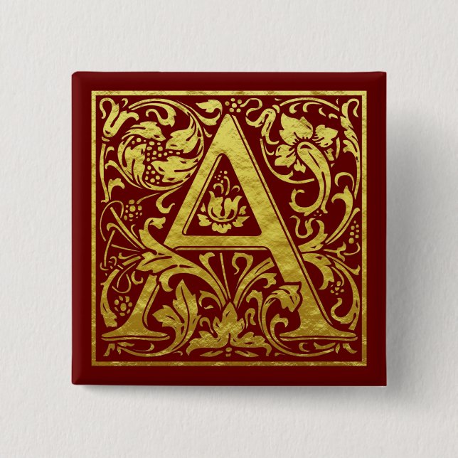 Letter A First Letter Imitats Gold und Rot Button (Vorderseite)