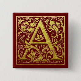Letter A First Letter Imitats Gold und Rot Button