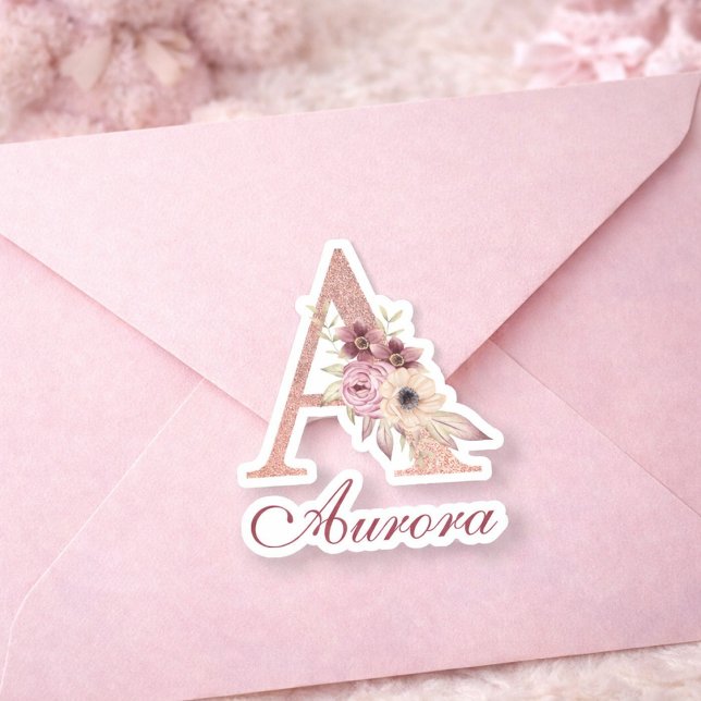 Letter A Floral Rose Gold Monogram Aufkleber (Von Creator hochgeladen)