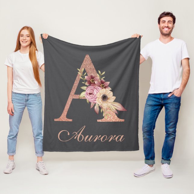 Letter A Floral Rose Gold Monogram Fleece Blankon (Beispiel)