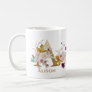 Letter A - Gold Floral Name Schwesterfreund Kaffeetasse