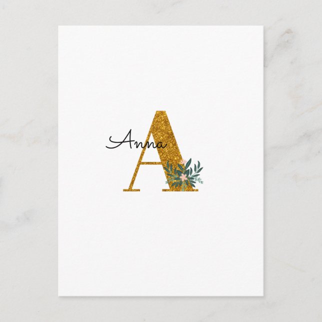 Letter A Golden Monogram Postkarte (Vorderseite)
