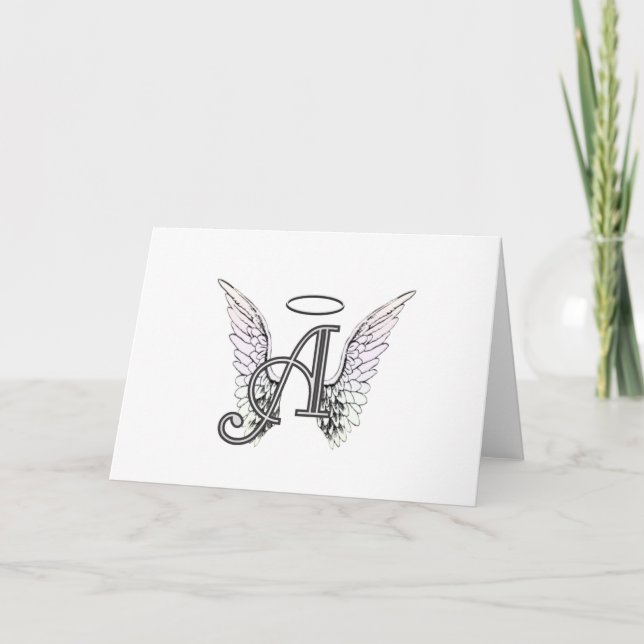 Letter A Initial Monogram mit Angel Wings & Halo (Vorderseite)
