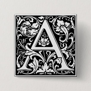 Letter A Medival Monogram Art Nouveau Button