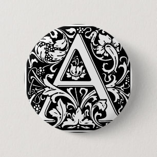 Letter A Medival Monogram Art Nouveau Button