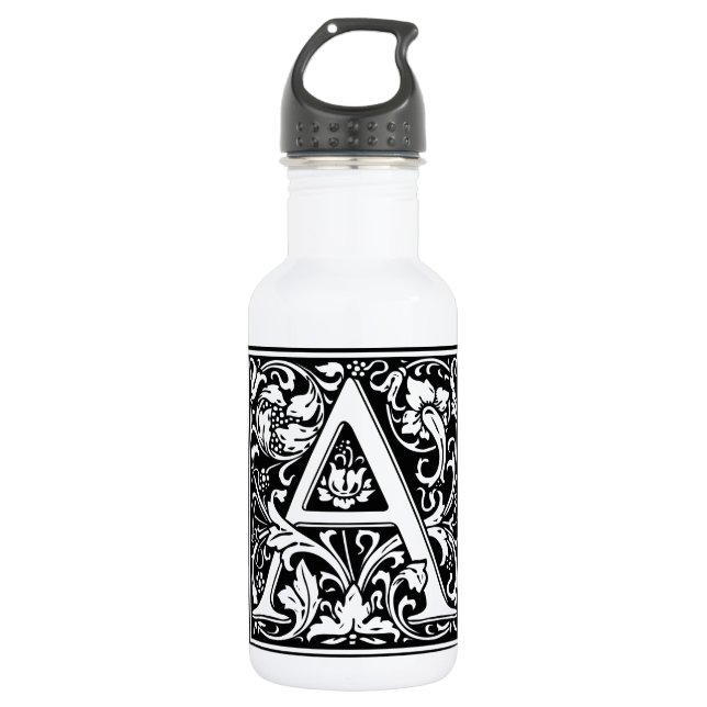 Letter A Medival Monogram Art Nouveau Edelstahlflasche (Vorderseite)