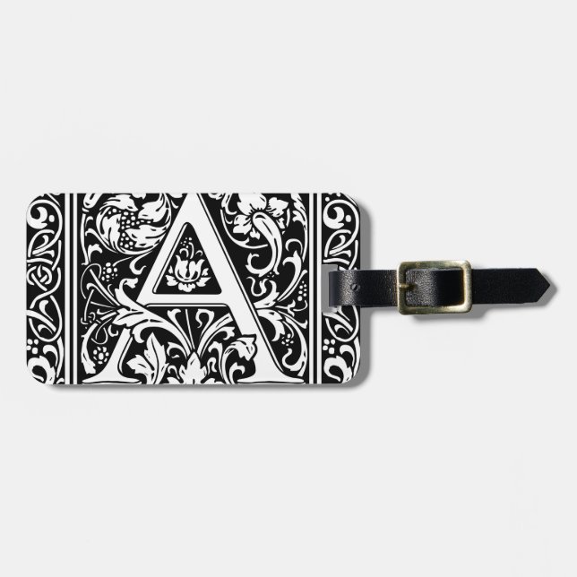 Letter A Medival Monogram Art Nouveau Gepäckanhänger (Vorderseite horizontal)