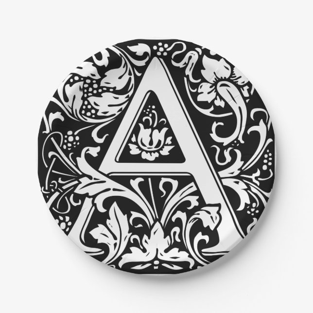 Letter A Medival Monogram Art Nouveau Pappteller (Vorderseite)
