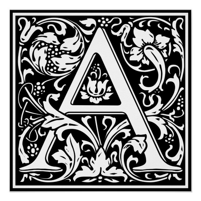 Letter A Medival Monogram Art Nouveau Poster (Vorderseite)