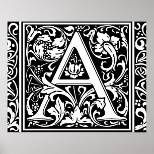 Letter A Medival Monogram Art Nouveau Poster