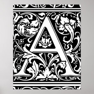 Letter A Medival Monogram Art Nouveau Poster
