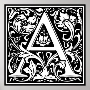 Letter A Medival Monogram Art Nouveau Poster
