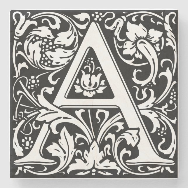 Letter A Medival Monogram Art Nouveau Steinuntersetzer (Vorderseite)