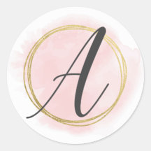 Letter A Monogram Blush Pink Watercolor Gold Chic