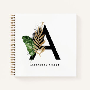 Letter A Monogram Gold Foil Tropical Personalisier Notizbuch