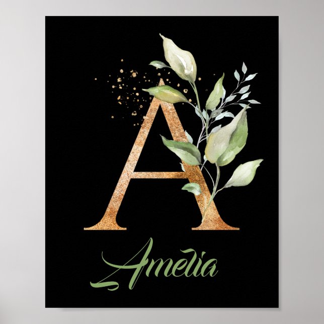Letter A monogram greenerenerenery eucalyptus gold Poster (Vorne)